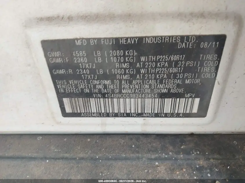 2011 SUBARU OUTBACK 2.5I PREMIUM