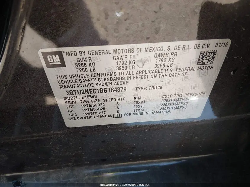 2016 GMC SIERRA 1500 SLT