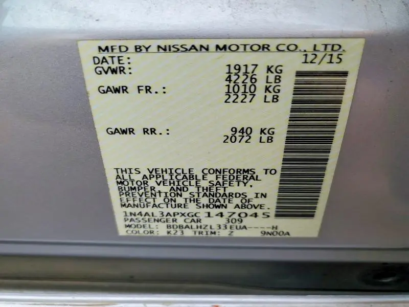 2016 NISSAN ALTIMA 2.5  