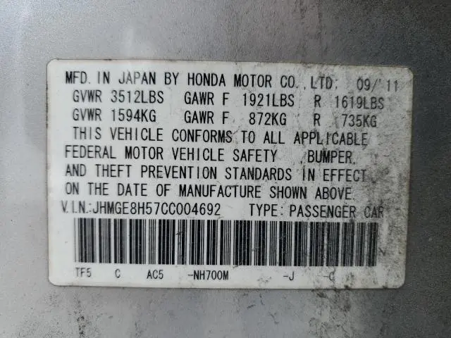 2012 HONDA FIT SPORT  