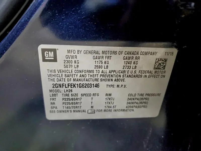 2016 CHEVROLET EQUINOX LT  