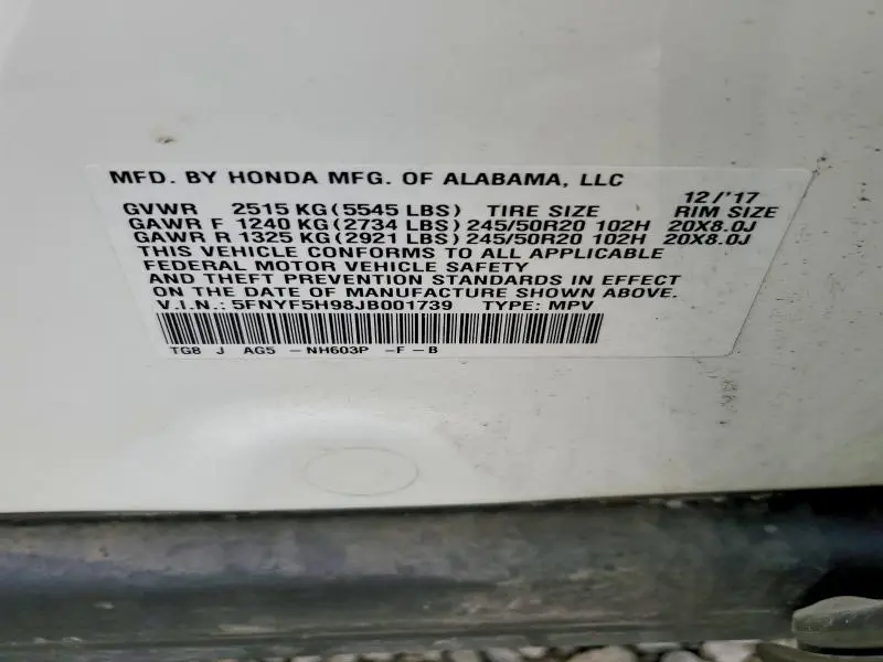 2018 HONDA PILOT TOURING  