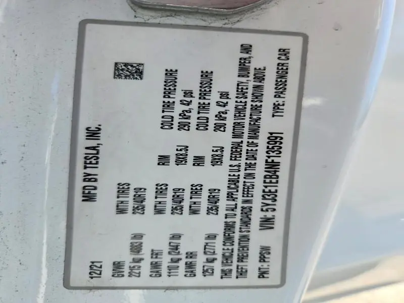 2022 TESLA MODEL 3   
