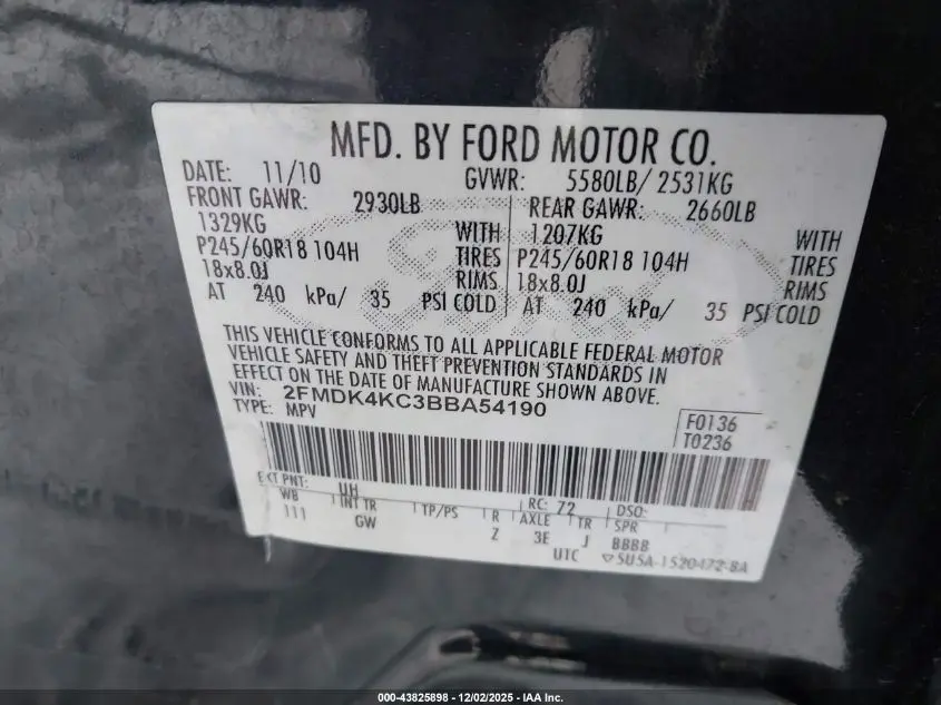 2011 FORD EDGE LIMITED