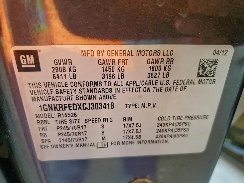 2012 CHEVROLET TRAVERSE LS  