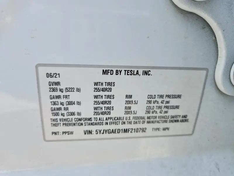 2021 TESLA MODEL Y   