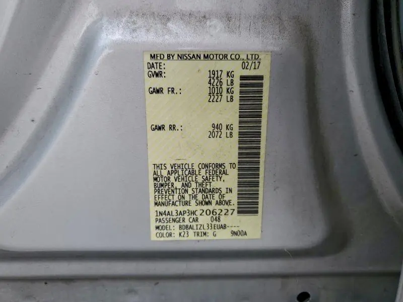 2017 NISSAN ALTIMA 2.5  