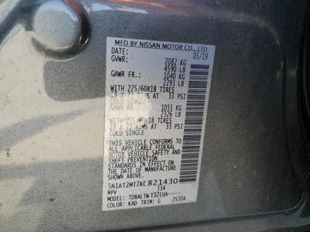 2019 NISSAN ROGUE S  