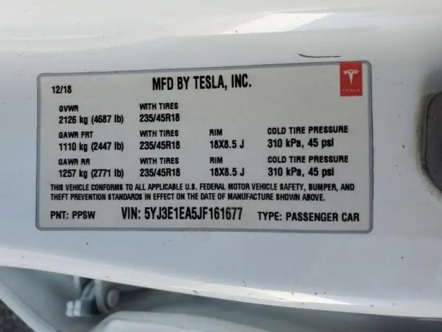 2018 TESLA MODEL 3   