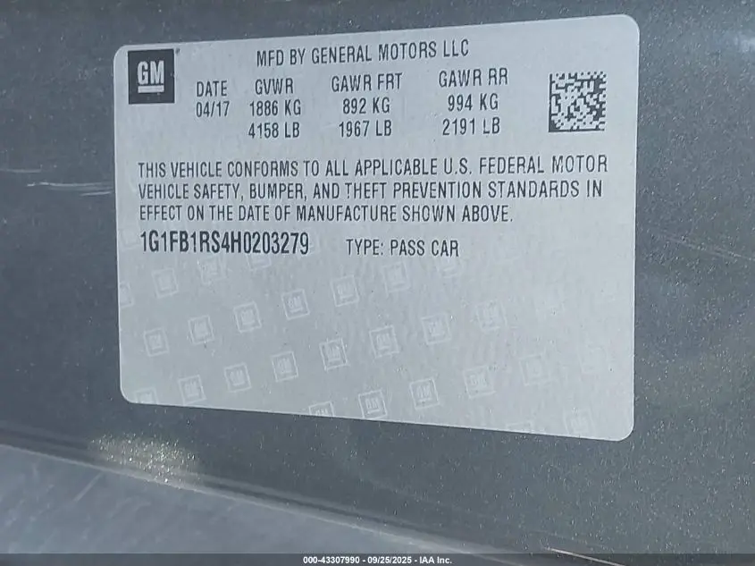 2017 CHEVROLET CAMARO 1LT