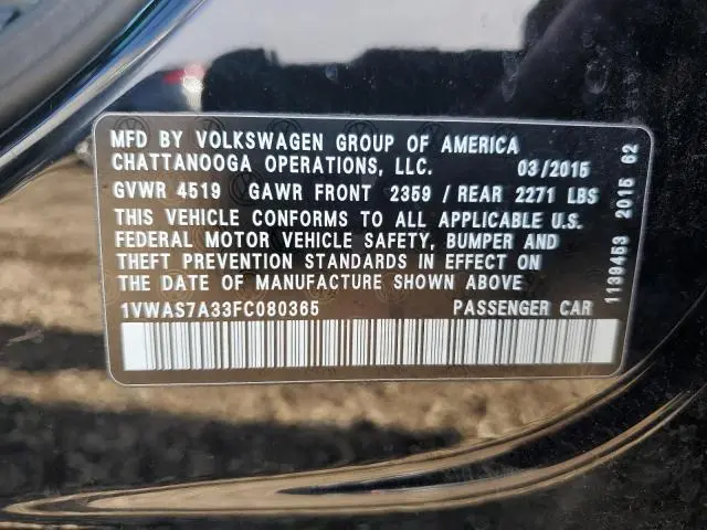 2015 VOLKSWAGEN PASSAT S  