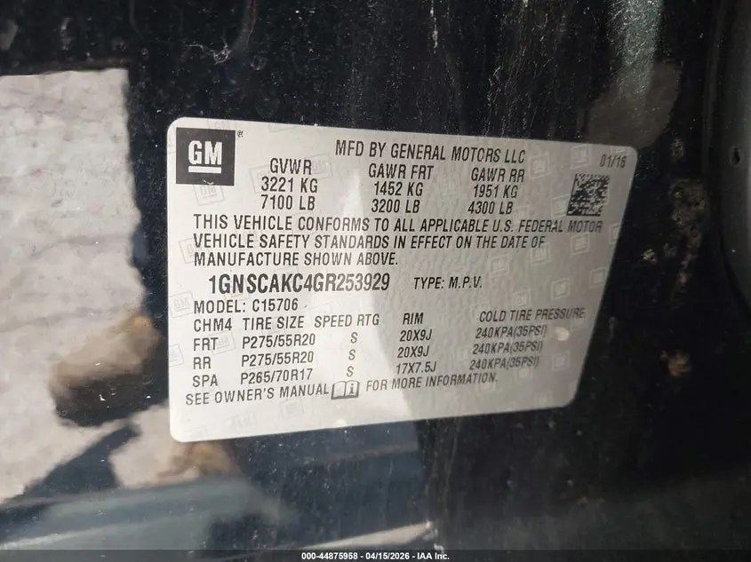 2016 CHEVROLET TAHOE LS