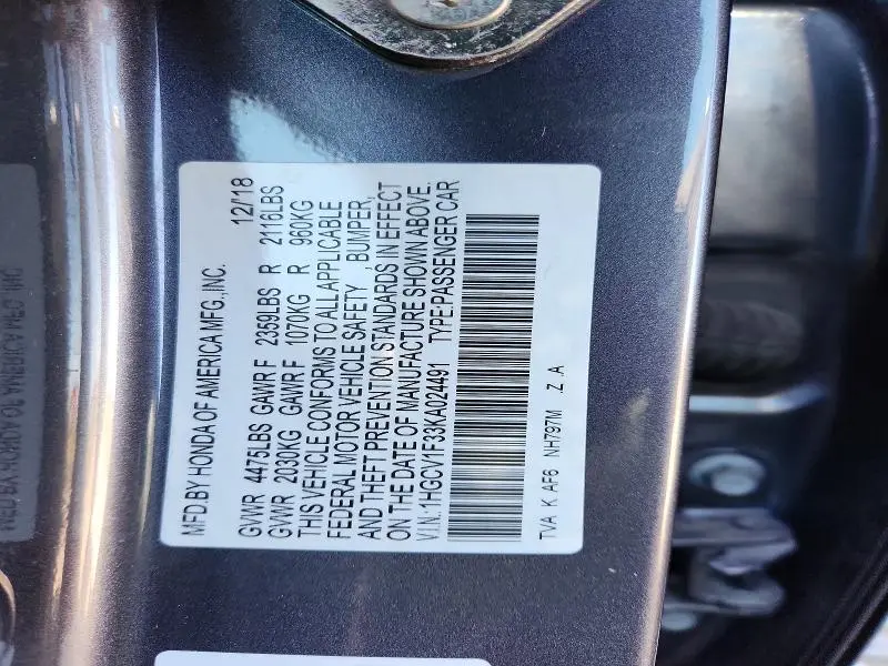 2019 HONDA ACCORD SPORT  