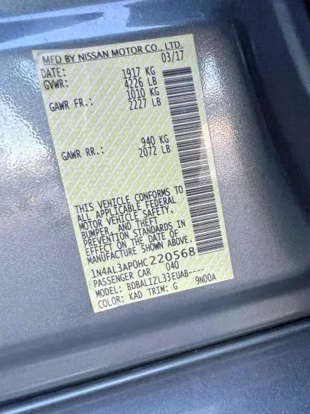 2017 NISSAN ALTIMA 2.5  