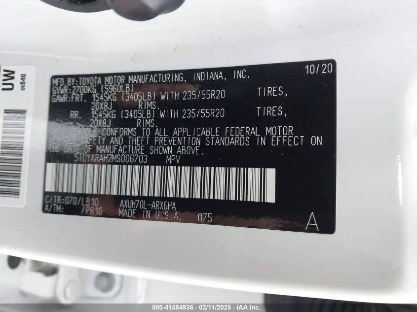 2021 TOYOTA HIGHLANDER HYBRID LIMITED