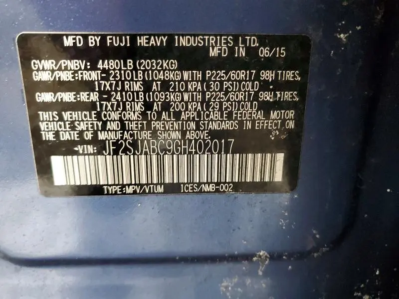 2016 SUBARU FORESTER 2.5I  