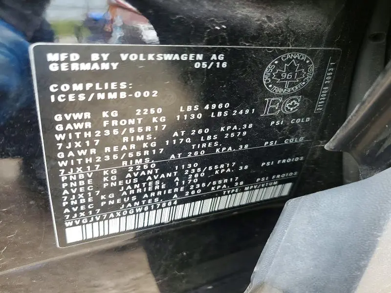 2016 VOLKSWAGEN TIGUAN COMFORTLINE  