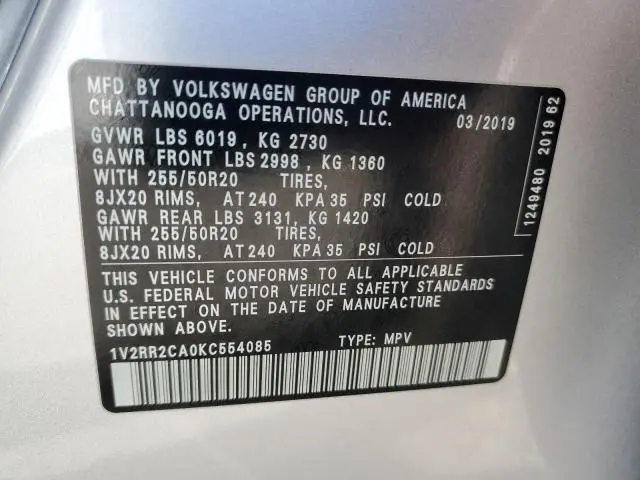 2019 VOLKSWAGEN ATLAS SEL  