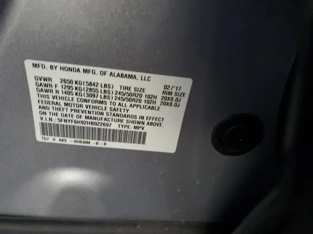 2017 HONDA PILOT TOURING  