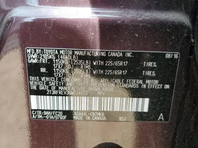 2016 TOYOTA RAV4 XLE  