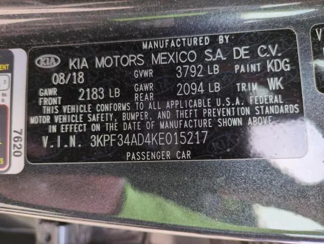 2019 KIA FORTE GT LINE  