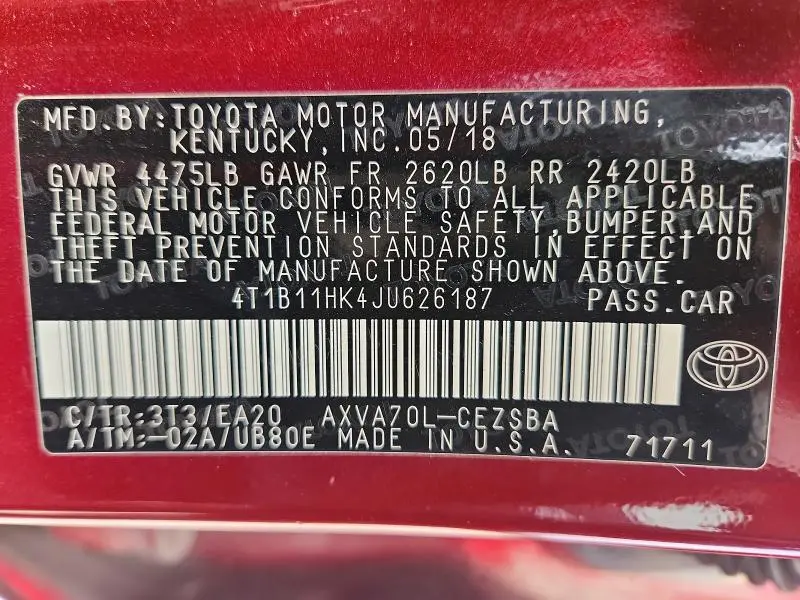2018 TOYOTA CAMRY SE  
