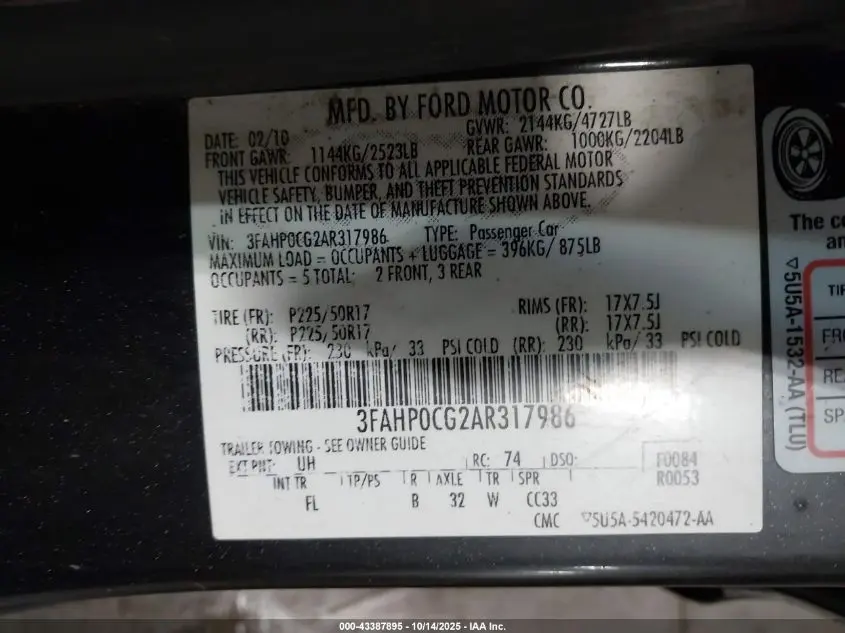 2010 FORD FUSION SEL