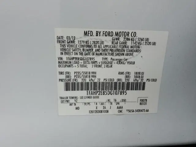 2013 FORD TAURUS SEL  