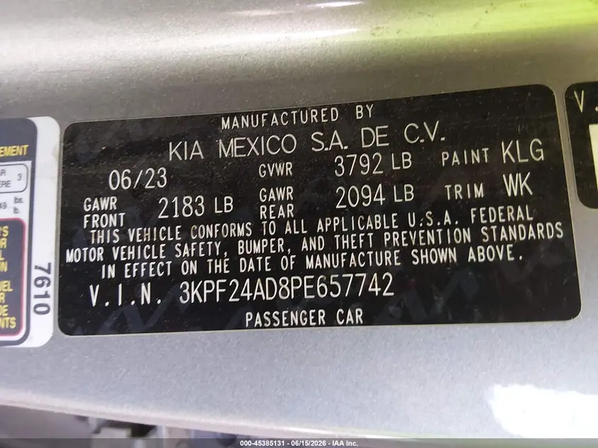 2023 KIA FORTE LXS