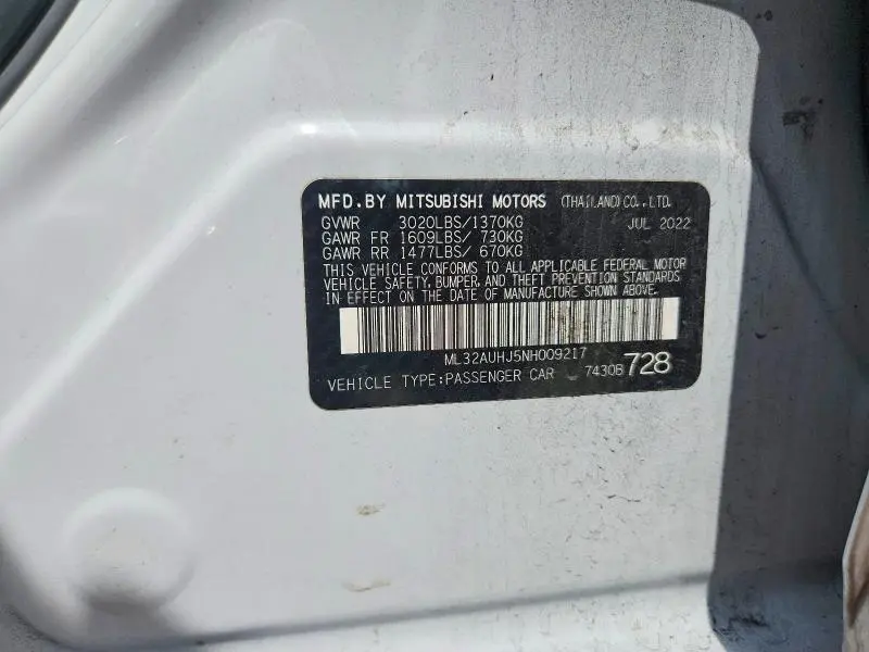 2022 MITSUBISHI MIRAGE ES  