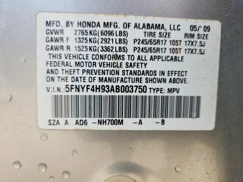 2010 HONDA PILOT TOURING  