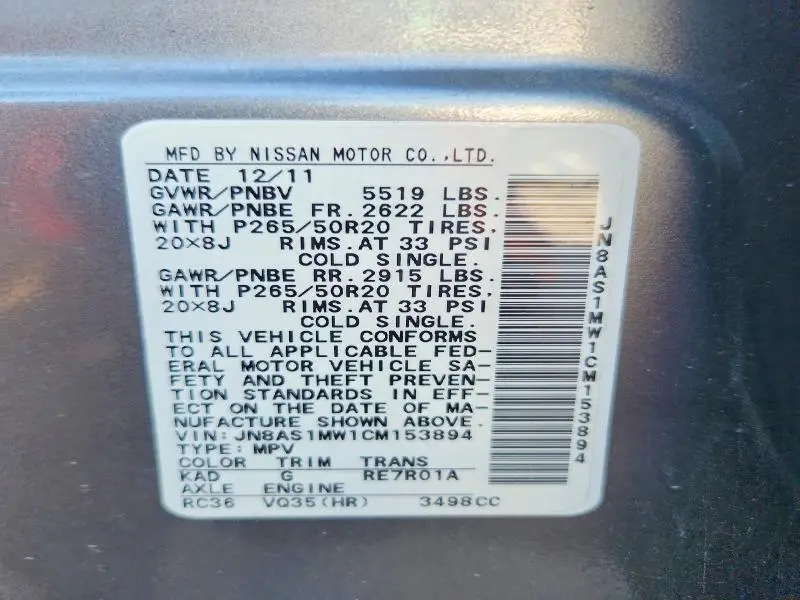 2012 INFINITI FX35 BASE  