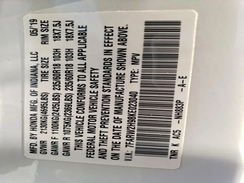 2019 HONDA CR-V TOURING  