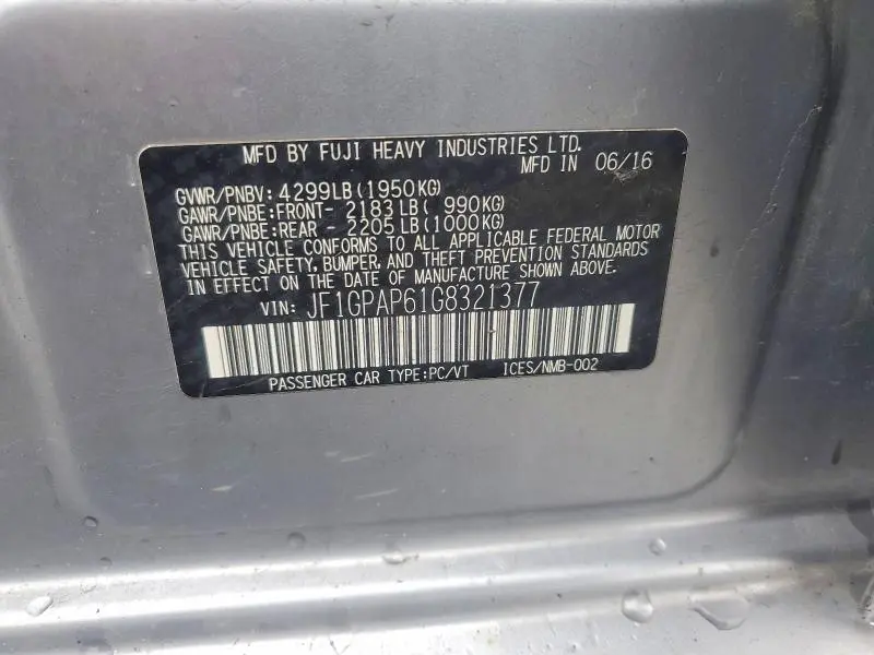 2016 SUBARU IMPREZA SPORT PREMIUM  