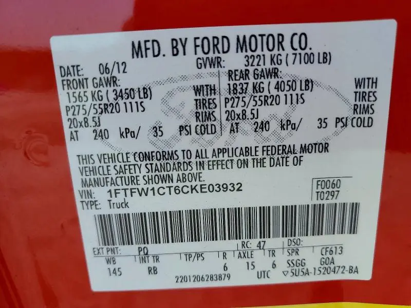 2012 FORD F150 SUPERCREW  