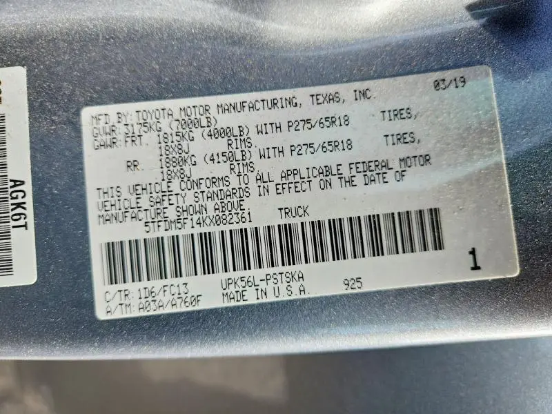 2019 TOYOTA TUNDRA SR5  