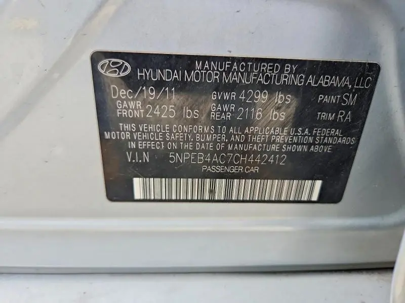 2012 HYUNDAI SONATA GLS  