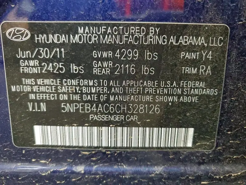 2012 HYUNDAI SONATA GLS  