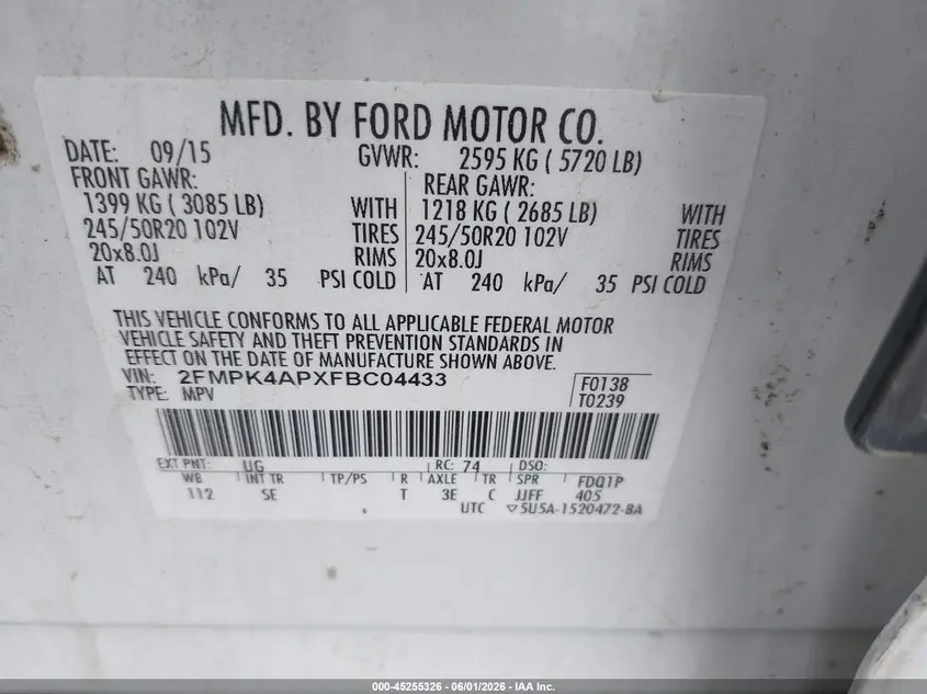 2015 FORD EDGE SPORT