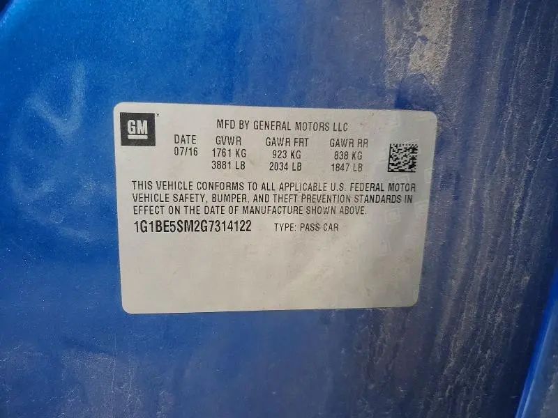 2016 CHEVROLET CRUZE LT  