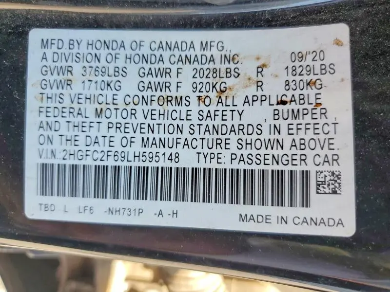 2020 HONDA CIVIC LX  