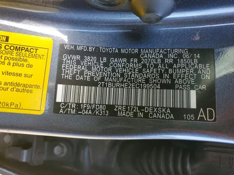 2014 TOYOTA COROLLA S PLUS  