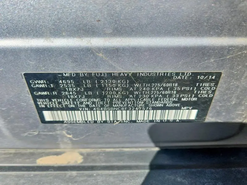 2015 SUBARU OUTBACK 2.5I LIMITED  