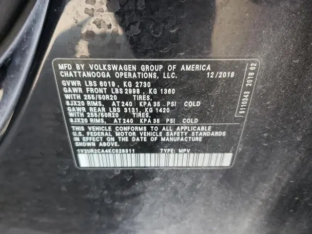 2019 VOLKSWAGEN ATLAS SE  