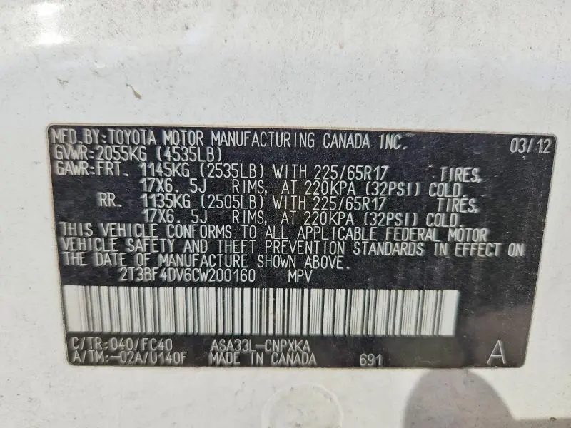 2012 TOYOTA RAV4 BASE  