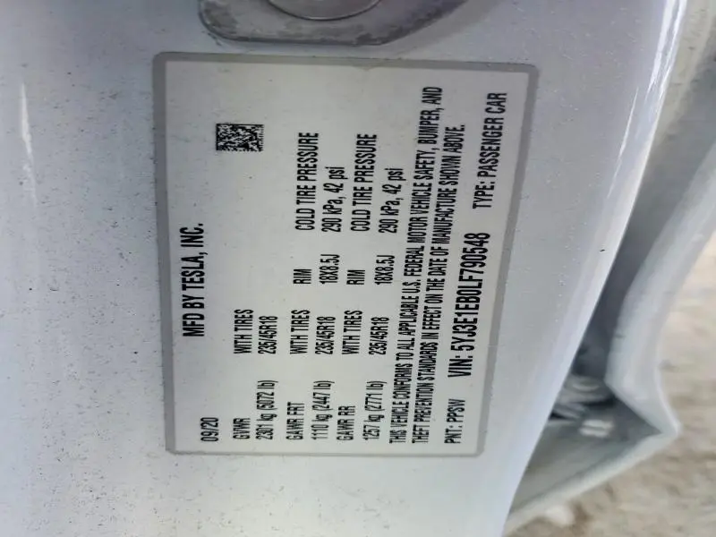 2020 TESLA MODEL 3   
