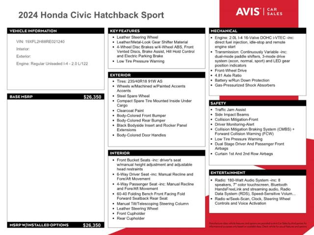 2024 HONDA CIVIC SPORT