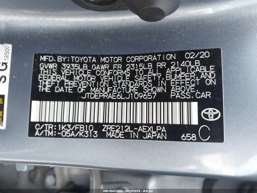 2020 TOYOTA COROLLA LE