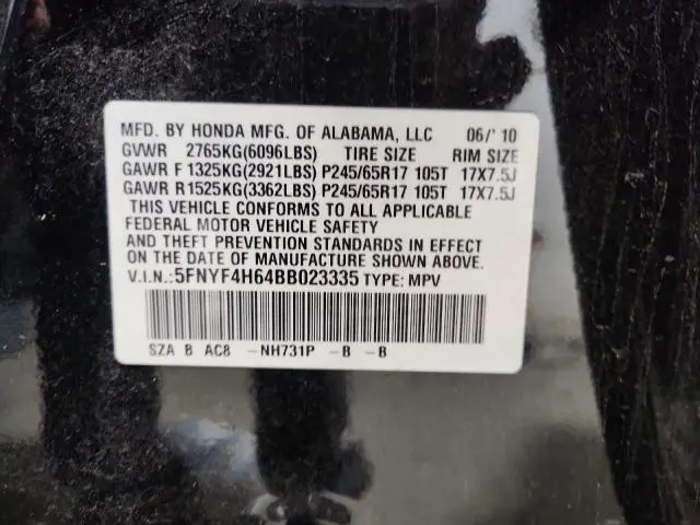 2011 HONDA PILOT EXL  