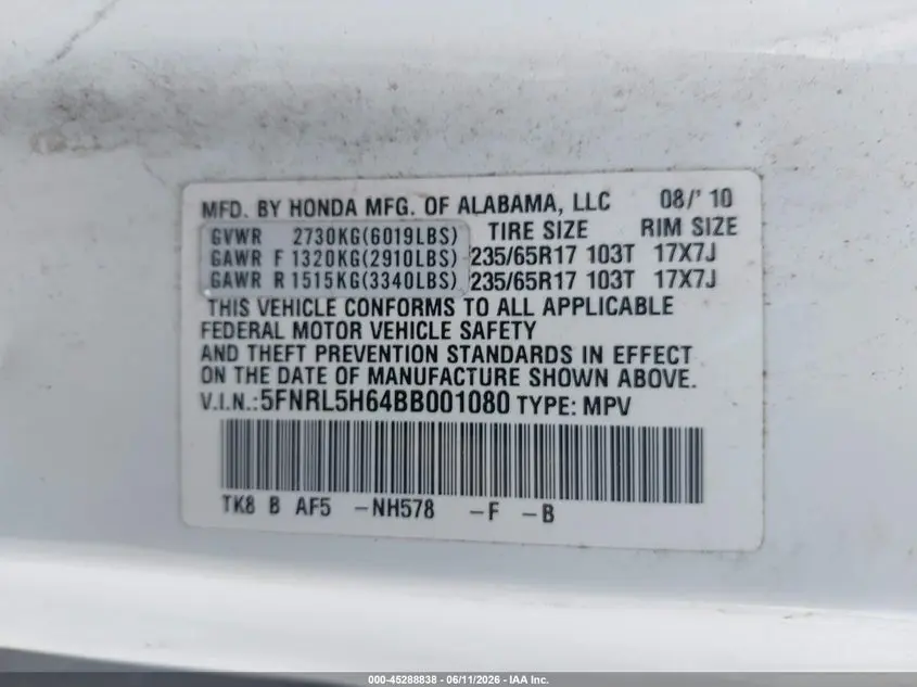 2011 HONDA ODYSSEY EX-L